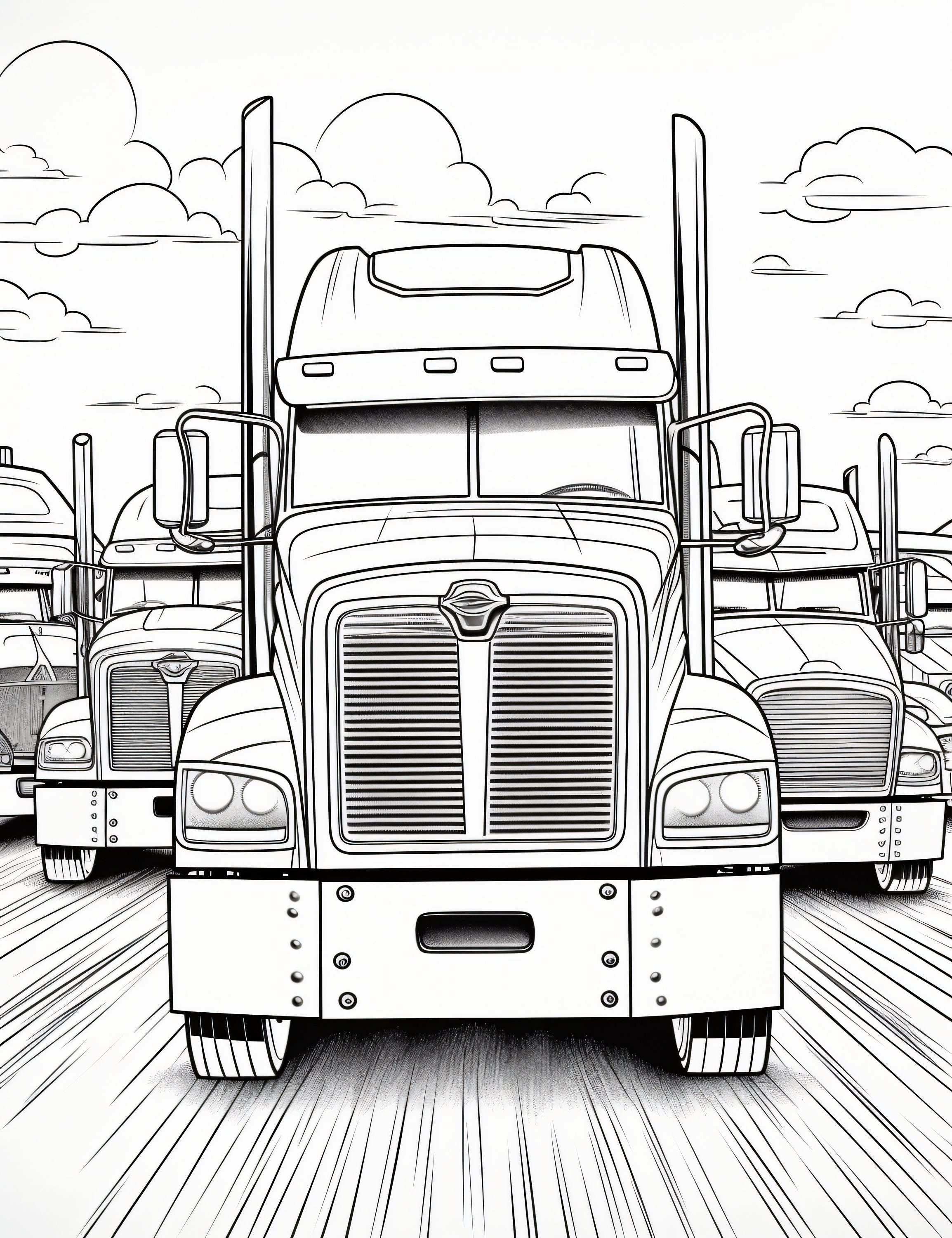 Semitruck Coloring Book, 50 Pages of Coloring, Semi Coloring Pages