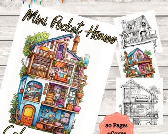 Mini Pocket Homes Coloring Book, 40 pages of Coloring, Tiny Homes Coloring Book