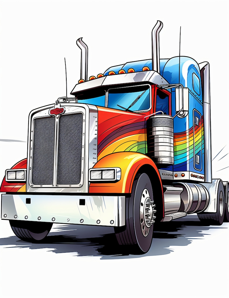 Semitruck Coloring Book, 50 Pages of Coloring, Semi Coloring Pages