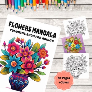 Flower Mandala Coloring Book, 50 Pages of Coloring, Mandala style Coloring Book, Pencil Coloring