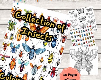 Insects Coloring book, 50 Pages of Coloring, Collection of Insects Coloring Pages