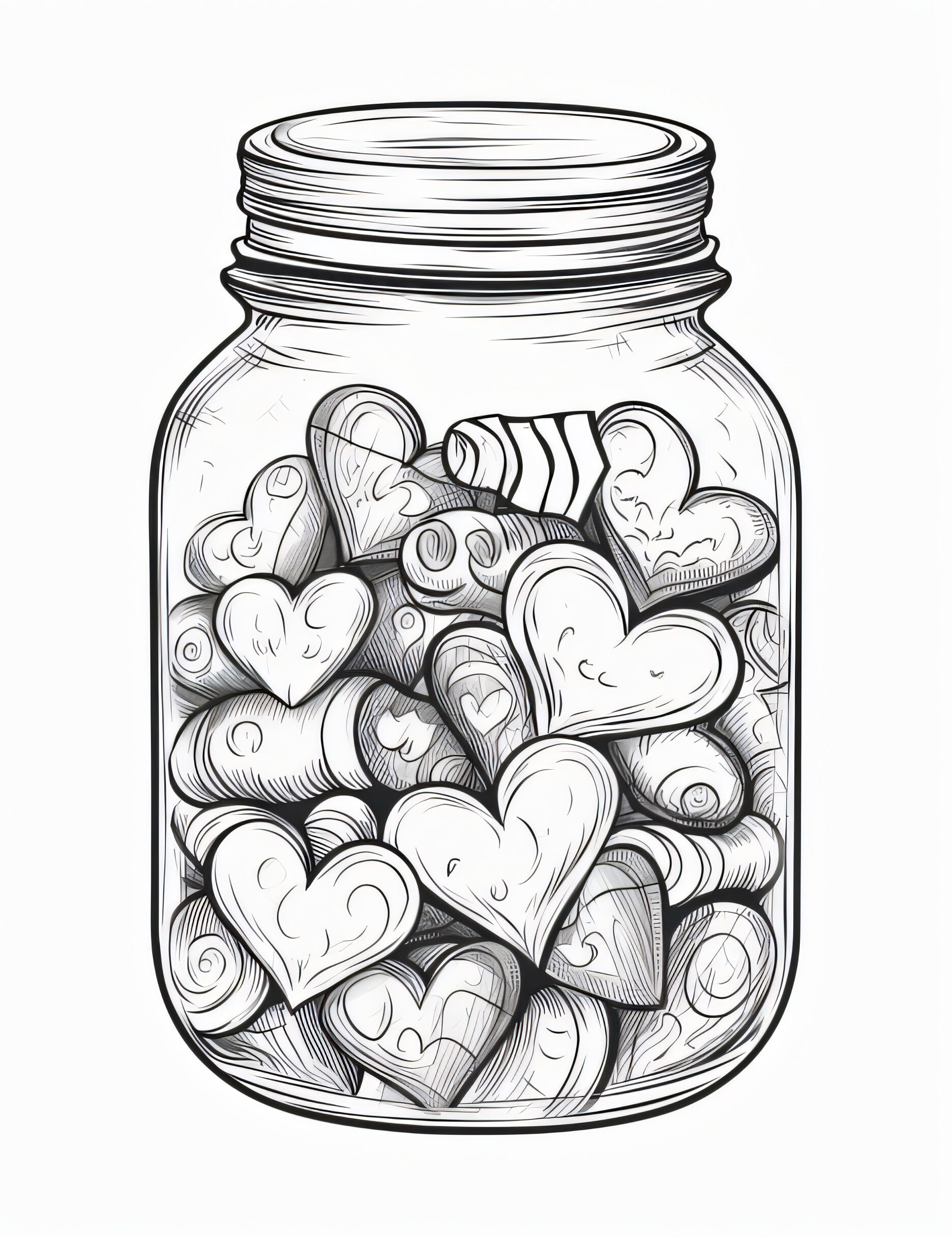 Valentines Day Hearts in a Jar Coloring Book, 40 Pages of Coloring