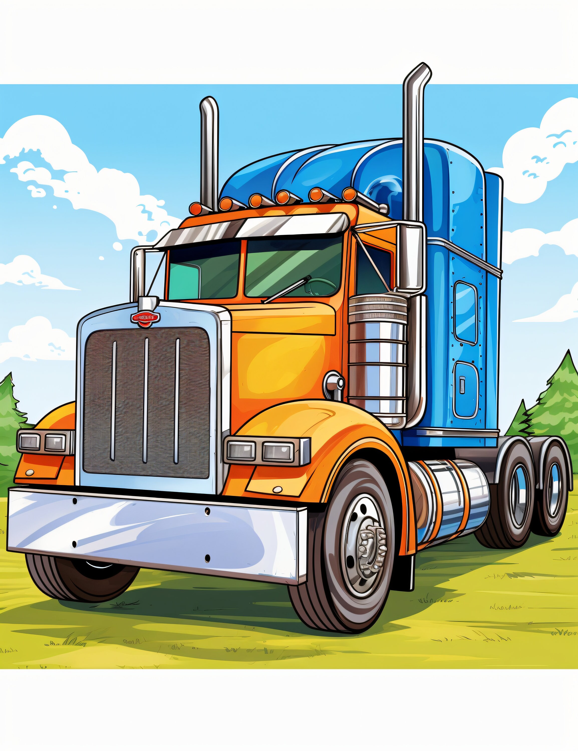 Semi-truck Coloring Book, 50 Pages of Coloring, Semi Coloring Pages
