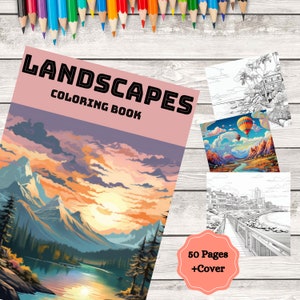 Landscapes Coloring book, 50 Landscapes Coloring Book, Coloring book for adults