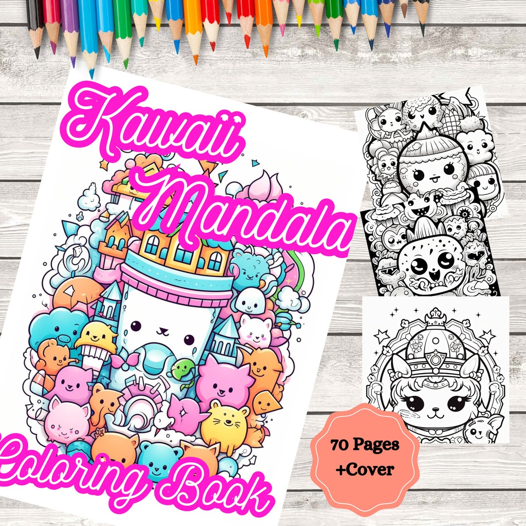 Kawaii Mandala Coloring Book, 70 Pages of Coloring, Kawaii Cut Coloring Book - Etsy