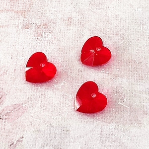 10 Red Faceted Glass Heart Charms