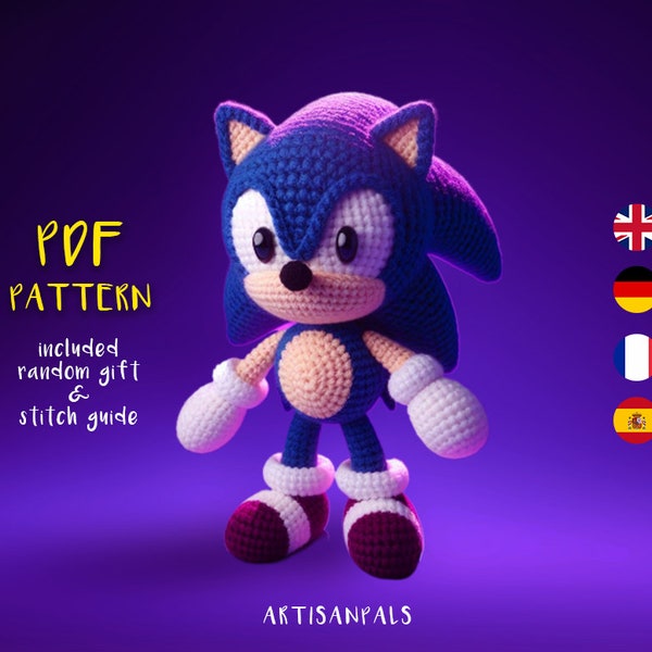 Sonic haakpatroon, Hedgehog Amigurumi patroon, Animal Easy Crochet Tutorial, Artisan Craft, Cadeau voor verjaardagen, Inclusief steekgids