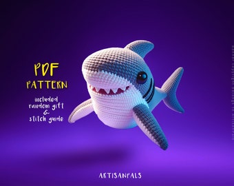 Shark Crochet Pattern, Shark Amigurumi Pattern, Animal Easy Crochet Tutorial, Artisan Craft, DIY, Gift for Birthdays, Included Stitch Guide