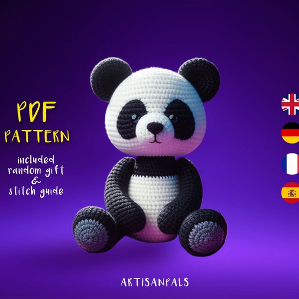 Panda Crochet Pattern, Panda Amigurumi Pattern, Animal Easy Crochet Tutorial, Artisan Craft, Gift for Birthdays, Included Stitch Guide