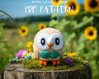 Rowlet Crochet Pattern, Pokemon Amigurumi Pattern, Animal Easy Crochet Tutorial, Artisan Craft, Gift for Birthdays, Included Stitch Guide