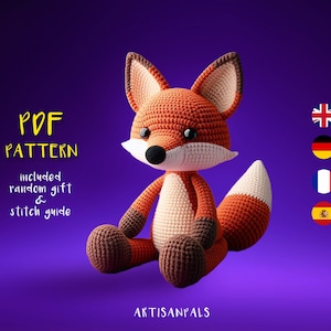 Patrón Zorro a Crochet, Patrón Zorro Amigurumi, Tutorial de Ganchillo Fácil de Animales, Manualidad Artesanal, Regalo para Cumpleaños, Guía de Puntos Incluida