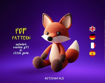 Fox Crochet Pattern, Fox Amigurumi Pattern, Animal Easy Crochet Tutorial, Artisan Craft, Gift for Birthdays, Included Stitch Guide