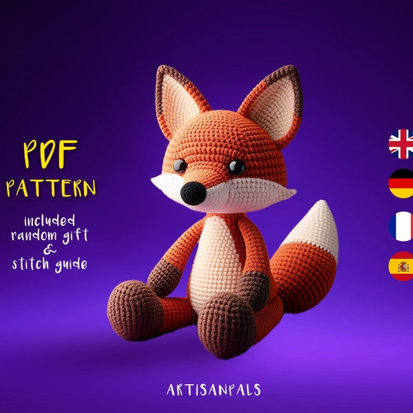 Fox Crochet Pattern, Fox Amigurumi Pattern, Animal Easy Crochet Tutorial, Artisan Craft, Gift for Birthdays, Included Stitch Guide