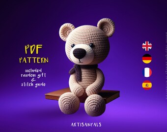 Bear Crochet Pattern, Bear Amigurumi Pattern, Animal Easy Crochet Tutorial, Artisan Craft, Gift for Birthdays, Included Stitch Guide