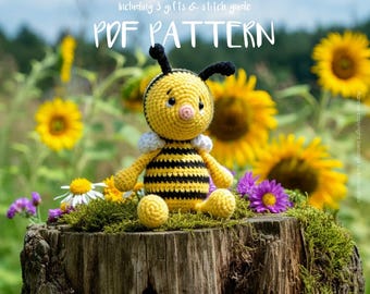 Virkmönster med bi, amigurumimönster med djur, enkel virkhandledning med djur, hantverk, födelsedagspresent, inkluderad stygnguide