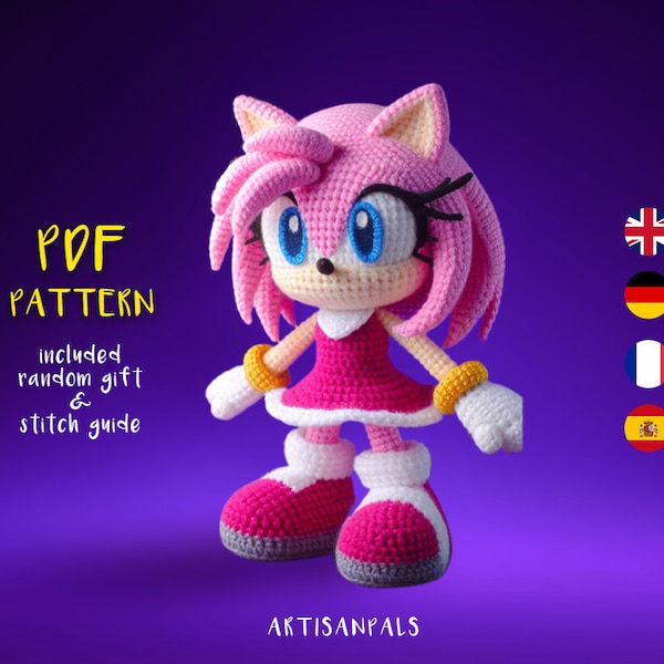 AmyRose haakpatroon, Sonic Amigurumi patroon, Fox Easy Crochet Tutorial, ambachtelijk handwerk, cadeau voor verjaardagen, meegeleverde steekgids