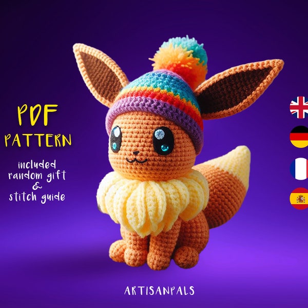 Evoli Häkelanleitung, Pokemon Amigurumi Anleitung, Tier häkeln leicht, leicht zu häkeln, Kunsthandwerk, Geschenk für Geburtstage, inklusive Stichanleitung