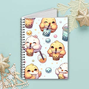 Kawaii Chickens & Boba Tea Notebook | Cute Bubble Tea Journal | Adorable Chick Diary | Playful Drink Theme Sketchbook | Sweet Gift Idea