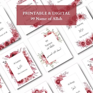 De 99 namen van Allah flashcards voor het onthouden van namen van Allah islamitische kaarten roze bloemen met namen van Allah flashcards om islamitisch te worden