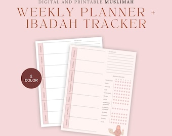 Muslimah Weekplanner en ibadah-tracker Digitale download, minimalistische ontwerpsjablonen afdrukbare wekelijkse tracker productiviteitsorganisatie