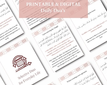Dagliga Dua-kort digital nedladdning islamisk utskrivbar bön på arabiska med translitteration och översättning för muslimer Ramadan-duas