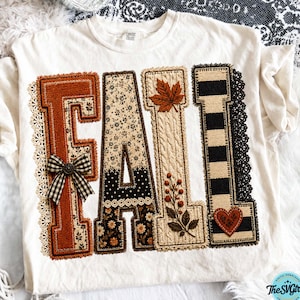 Fall Patchwork PNG, Autumn Applique Sublimation Design, Faux Embroidery Plaid Leopard Checker Shirt Graphic, Thanksgiving PNG