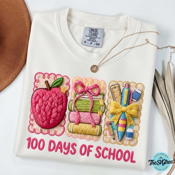 100 Days School SVG, Faux Yarn PNG (Digital Download)
