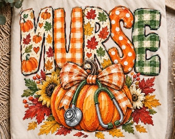Fall Pumpkin Nurse PNG, Glitter Bow Floral Sublimation Design, Nurse Pumpkins PNG, Fall Medical Digital Download, Autumn Nurse