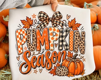 Pumpkin Season PNG, Fall Leopard Pumpkin PNG, Buffalo Plaid Autumn Design, Checkered Fall Png, Bow Pumpkin Png, Retro Groovy Fall Png