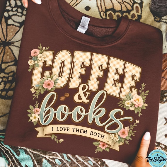 Coffee and Books Floral Clipart, Cozy Reading PNG (Digital Download)