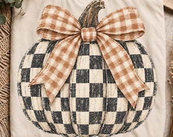 checkered pumpkin PNG, distressed autumn png, Trendy fall design, Rustic fall png, Autumn shirt design, Halloween png