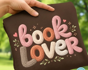 Book Lover faux gebreide SVG, leesgrage garenstijl gesneden bestand (digitale download)