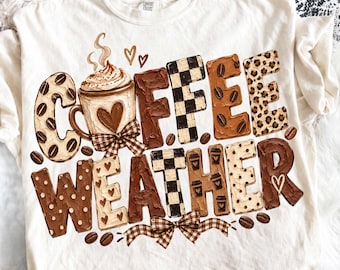Coffee Weather Png, Preppy Leopard Fall Coffee Sublimation, Cozy Autumn Sweater Latte Shirt, Painting Plaid Fall Png, Digital Download