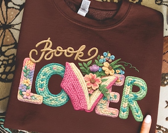 Book Lover-haakstijl png, bloemen lezen png (digitale download)