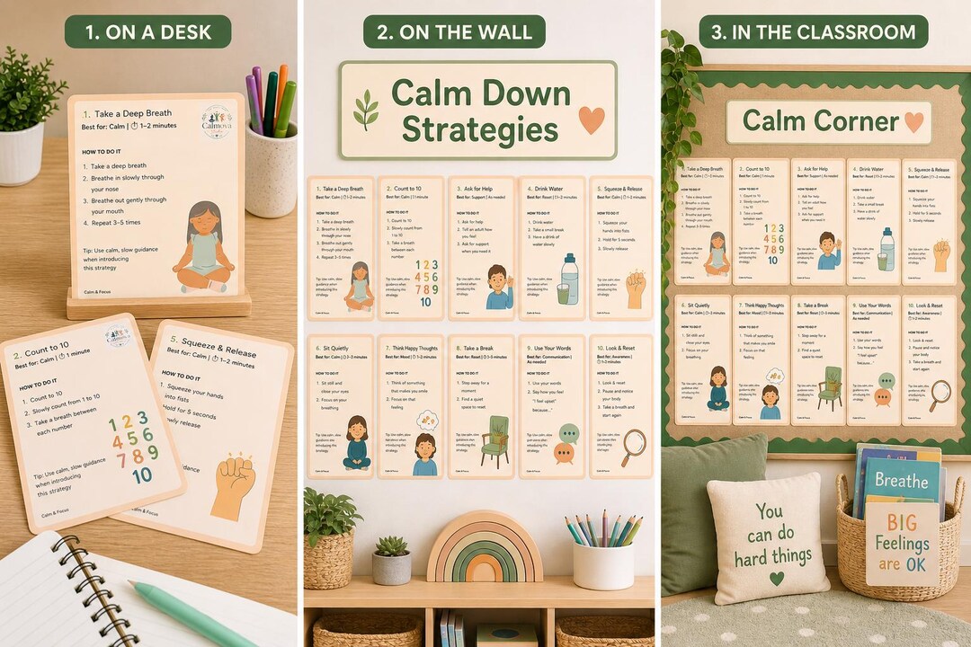Calm Down Strategy Cards for Kids | Emotional Regulation Activities ...
