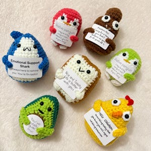 Positive Avocado Shark Chicken Penguin Toast Emotional support crochet toy Mental health funny cute gift for her selfcare desk decor therapy