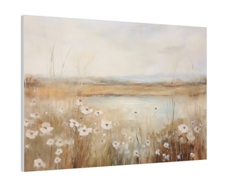 Spring Wildflower Field With Tall Grass Vintage Oil Painting Canvas Print