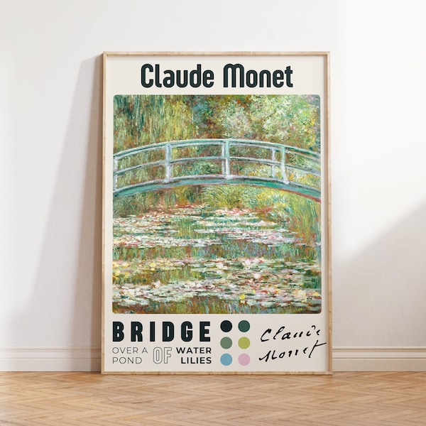 Poster Claude Monet Seerosen Print Landschaftsposter Monet Wandkunst Naturposter Monet Japanische Brücke Gemälde Monet Kunstdruck Botanik