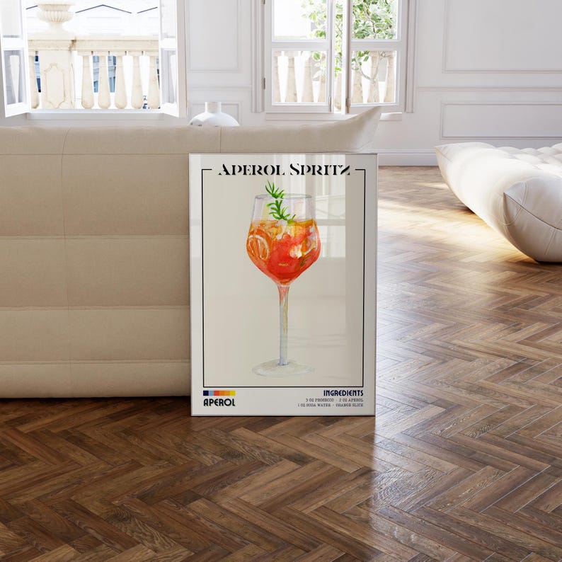 Aperol Spritz Print Cocktail Poster Retro Print Kitchen Decoration