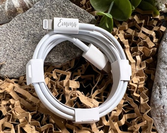 Personalized laser engraving gift charging cable | Gift idea name engraving | 1 meter white iPhone charging cable | Samsung, iPad mobile phone charger