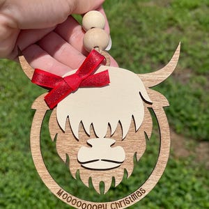 Highland Cow Ornament: Rustic Wood Christmas Decoration