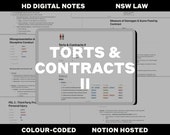 NSW Law Torts & Contracts II: Colour-Coded Notion Notes (Digital Download)
