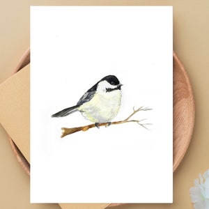 Carte de mésange IMPRIMABLE, carte de voeux d'oiseau, carte de téléchargement numérique, carte d'aquarelle peinte à la main, carte de voeux d'oiseau