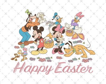 Mouse Friends Happy Easter Png, Easter Mouse Ears Png, Easter Theme Mouse Png, Mouse Friends Rabbit Png, Retro Easter Mouse Friends Png