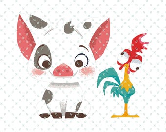 Moana Pua e Heihei, Moana e Pua, Retro Moana Png Svg, Heihei Png, Pua Png, Retro Moana Png, Moana 2 Png, Moana Chicken PNG, File digitale