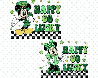 Mickey & Minnie St Patrick's Day On Main Street Png, Magic Kingdom Women St Patrick, St Patrick's Day Shirts for Kids, Happy Go Lucky Bundle