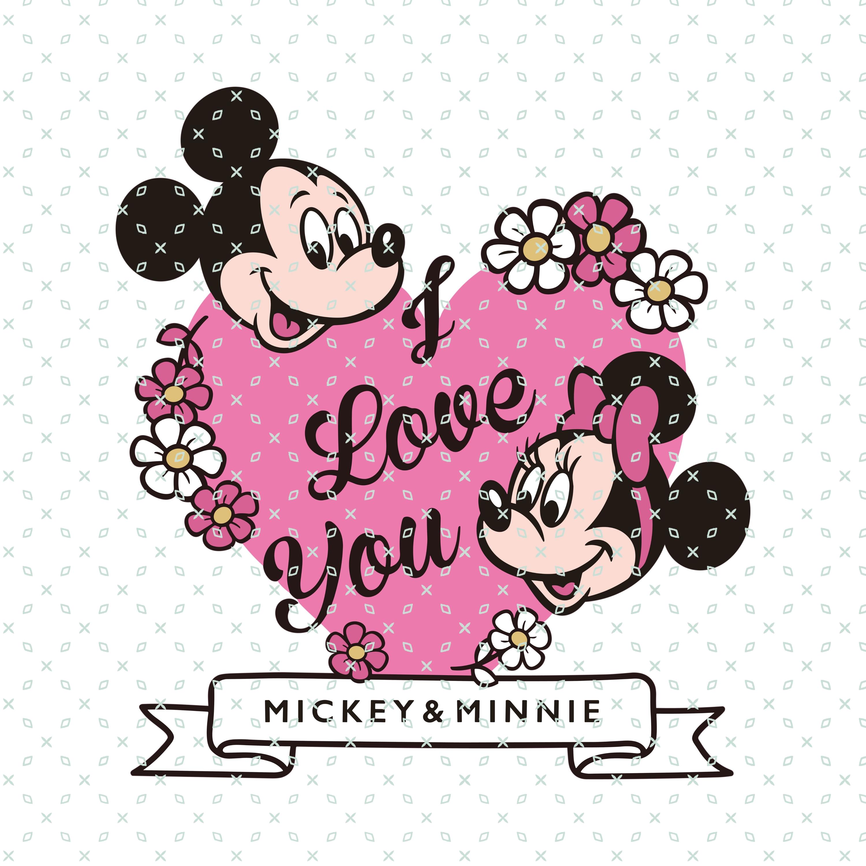 epine ＜Mickey & Minnie＞ I LOVE YOU sweat Mickey Minnie Love, Mickey Minnie Pink Heart, Valentines Mouse Png