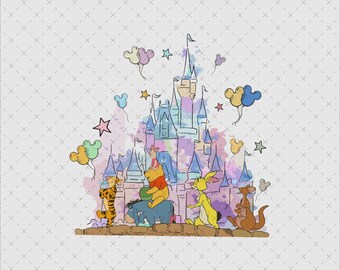 Winnie The Pooh Castle Watercolor, Instant Download PNG SVG File, Shirt Sticker Print