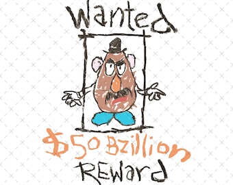 Toy Story, Mr. Potato Head, Wanted Reward, Toy Story Png Svg, Funny Png Svg, Tshirt File, Family Vacation Png, Digital File PNG SVG