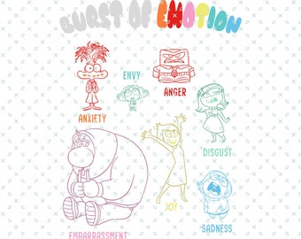 Inside Out 2 PNG SVG, Burst Of Emotion, Inside Out 2 Anger, Joy, Disgust, Sadness, Fear, Ennui, Envy, Embarrassment, Anxiety, Digital File